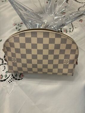 Louis Vuitton Damier Azur Half-Moon Cosmetic Pouch in Cream and Gray